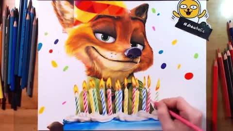 Draw A Fire On The Candle Of The Birthday Cake