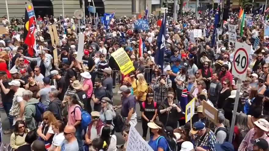 Thousands of Aussies pour into Spring Street Melbourne Infront of Parliament