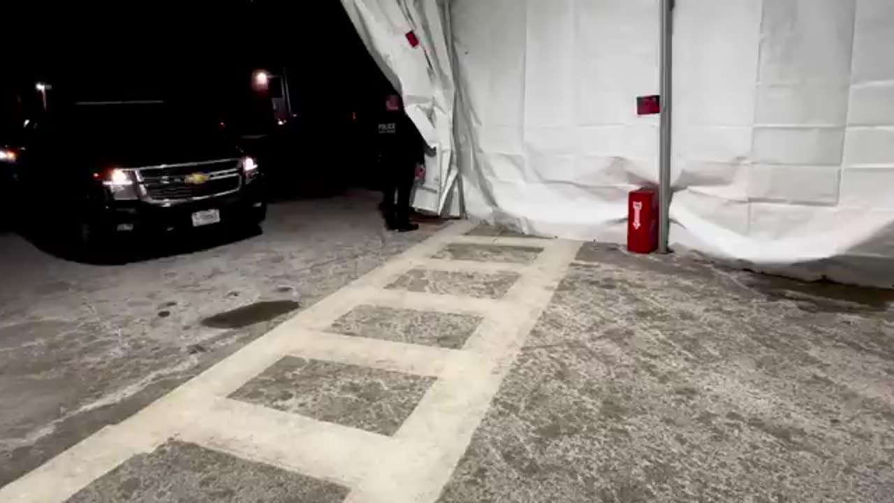 Donald Trump departing the Rochester Opera House in Rochester, New Hampshire.