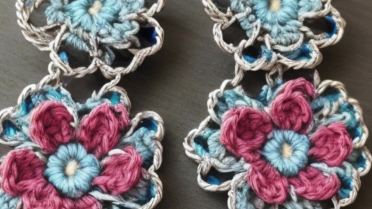 Silver earring with small multi-colored crochet...