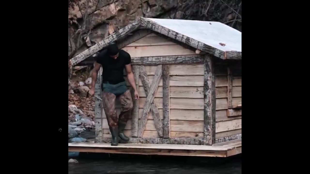 He built a cozy shelter above water so he could fish from it. Impressive :)