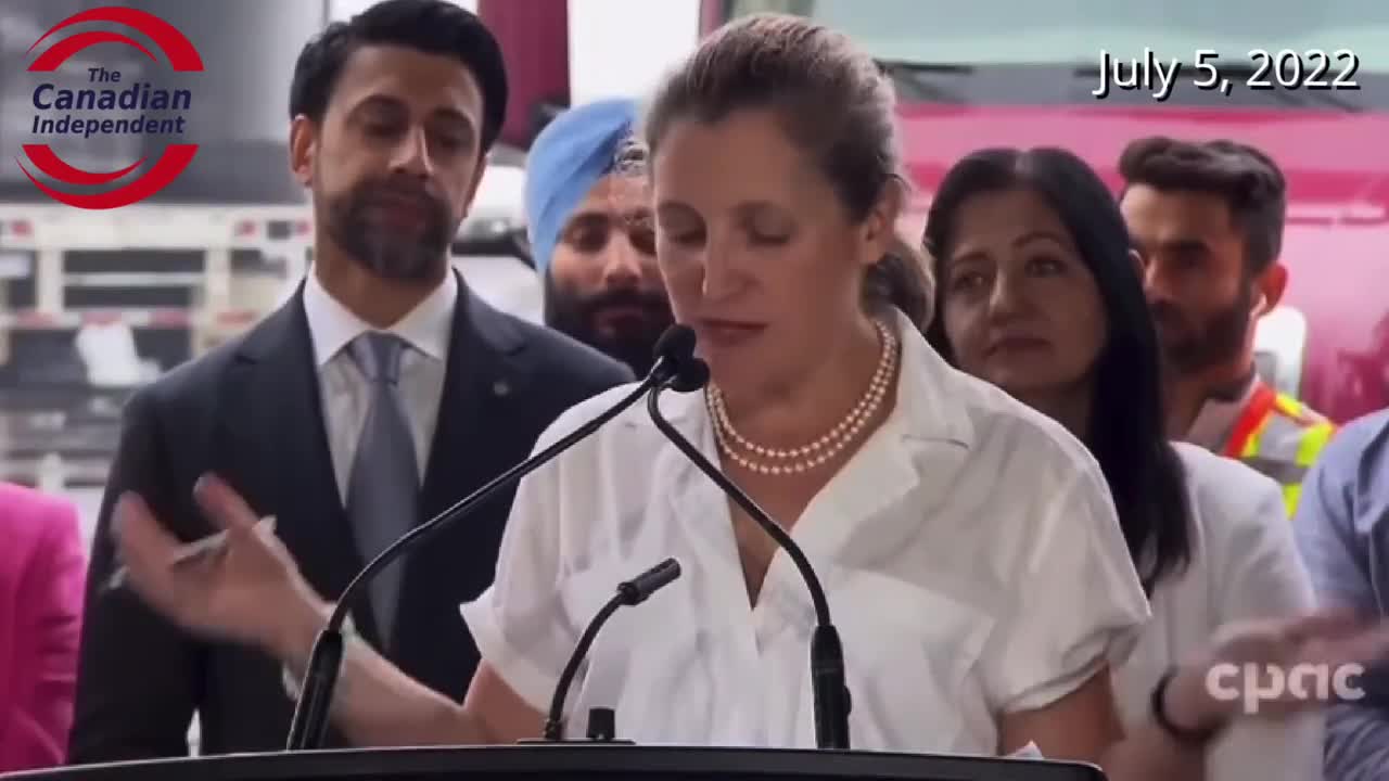 Watch: Chrystia Freeland says, “She knows the heart of strong & reliable supply chain is truckers.”