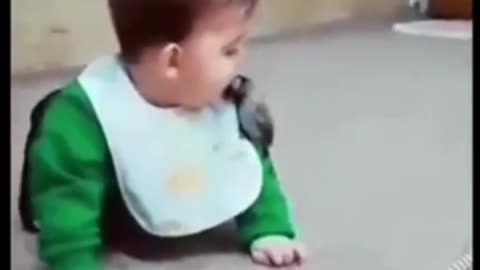 Cute baby and bird