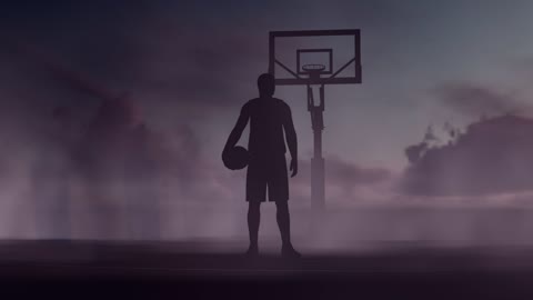 Basketball player on a dark court in 3D