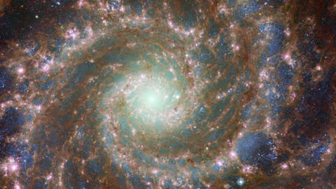 Pan of Combined optical/mid-infrared image of M74 (Hubble and Webb)