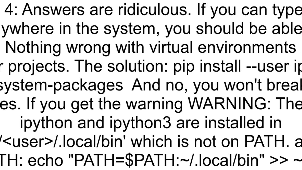 How to install ipython in Debian 12 or Ubuntu 2304 where pip3 prevents installation due to quotexte