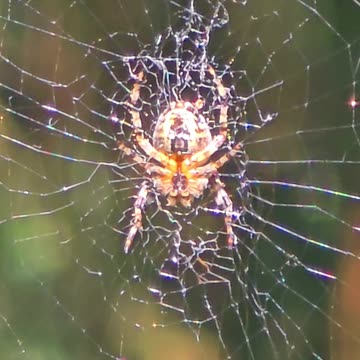 Flying insect destroys spider web in slow motion and in normal time.