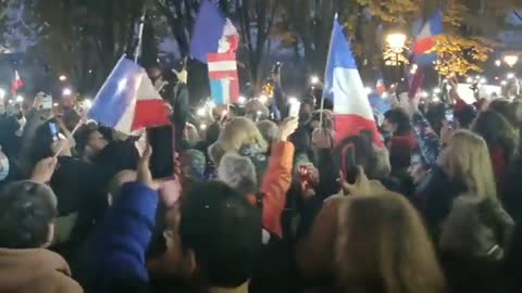 French protestors stand in front of the Austrian Embassy