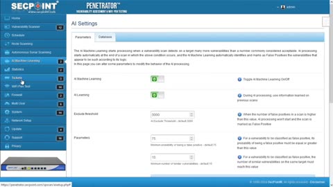 SecPoint Penetrator v59 Vulnerability Scanner AI Settings