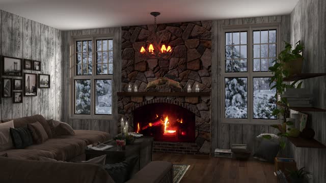 ASMR - Winter Ambiance - Snowy Cabin - Crackling Fireplace Sounds For Sleeping