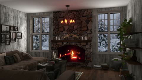 ASMR - Winter Ambiance - Snowy Cabin - Crackling Fireplace Sounds For Sleeping