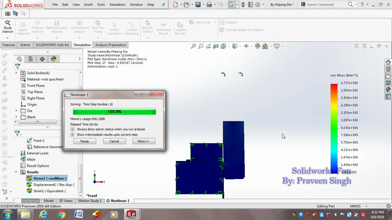 Bending Nonlinear 2D Stress Analysis in Solidworks _ Bending by V-die and Wiping die