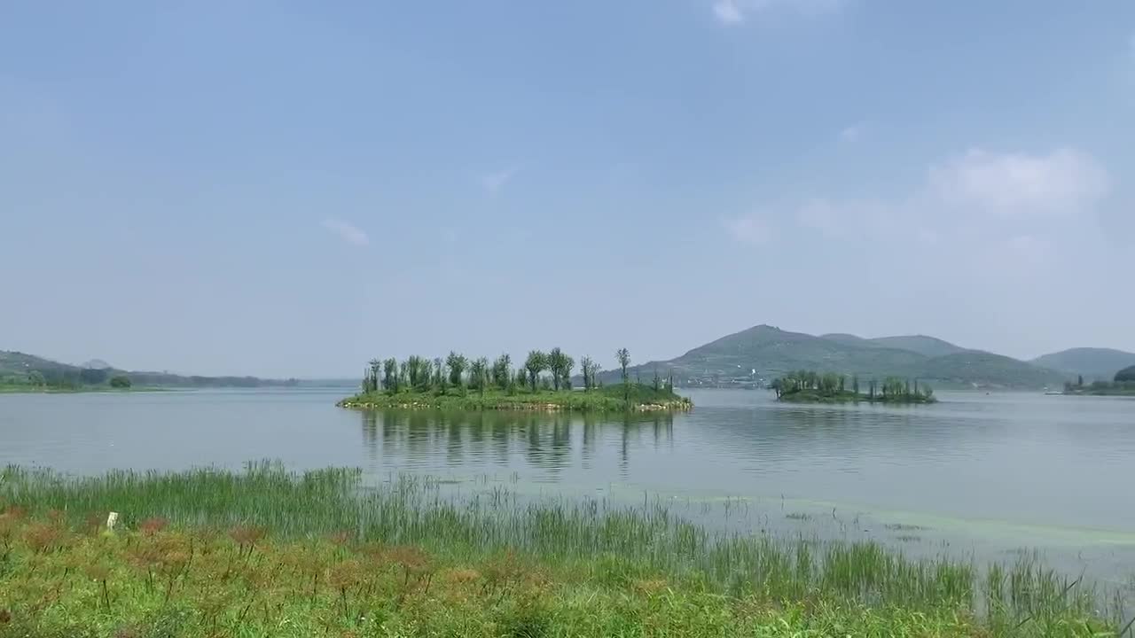There is an island in the center of the water