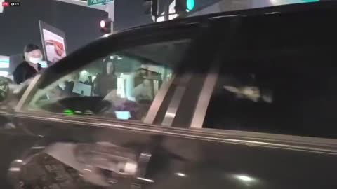 Stockton California. Blm surrounding vehicles, thin blue line flag.