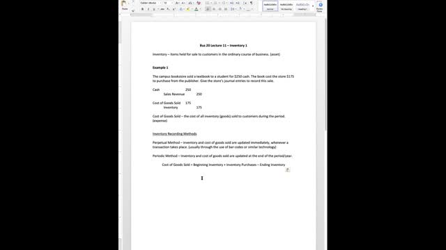 Bus 20 Lecture 11 - Inventory 1