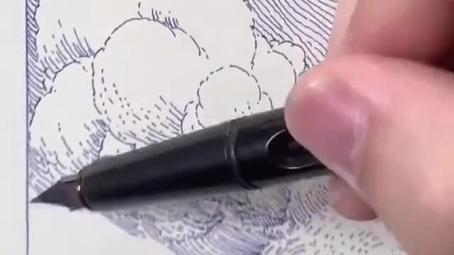 Pen-and-pen drawing teaching: the description of cloud background requires only simple lines.