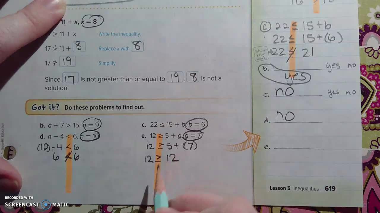 Gr 6 - Ch 8 - Lesson 5 - Inequalities