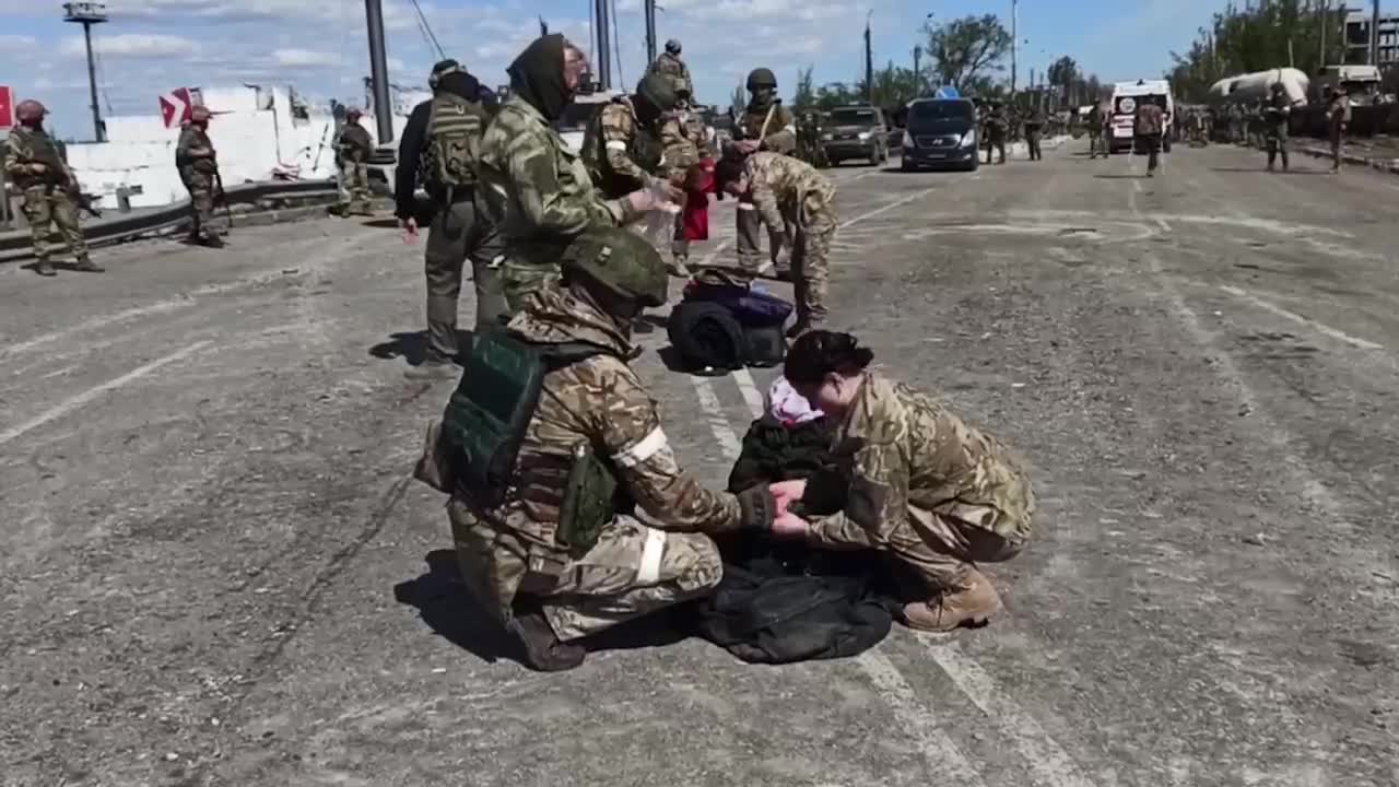 Shots of the surrendering Ukrainian fighters from Azov Valley