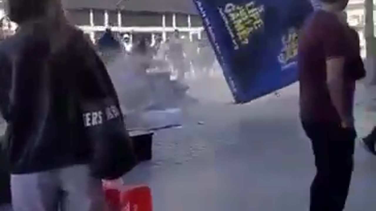 Islamic stall in Liverpool destroyed during protest.