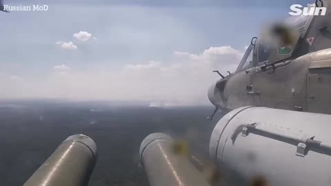 Russian combat helicopter fires missiles at Ukrainian ground targets