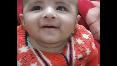 Cute baby laughing with father, funny baby video