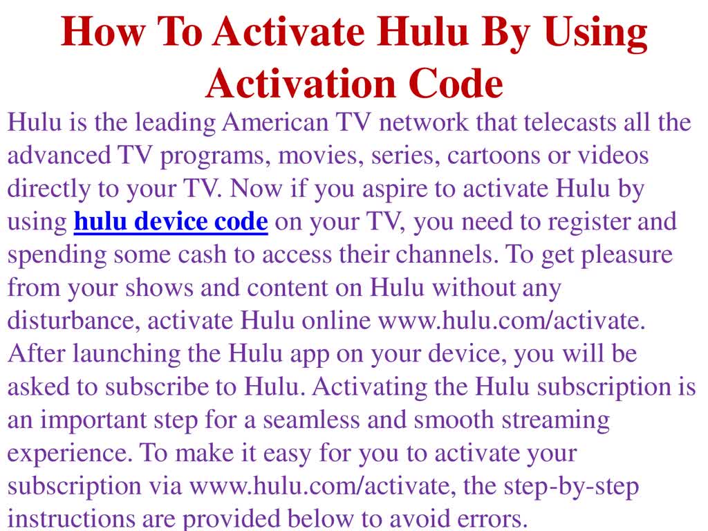 How To Activate Hulu By Using Activation Code