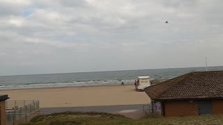 Overlooking a beach.