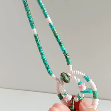 Beautiful Pearl with Natural turquoise tube beads and pink Princess spiny oyster jewelry 06