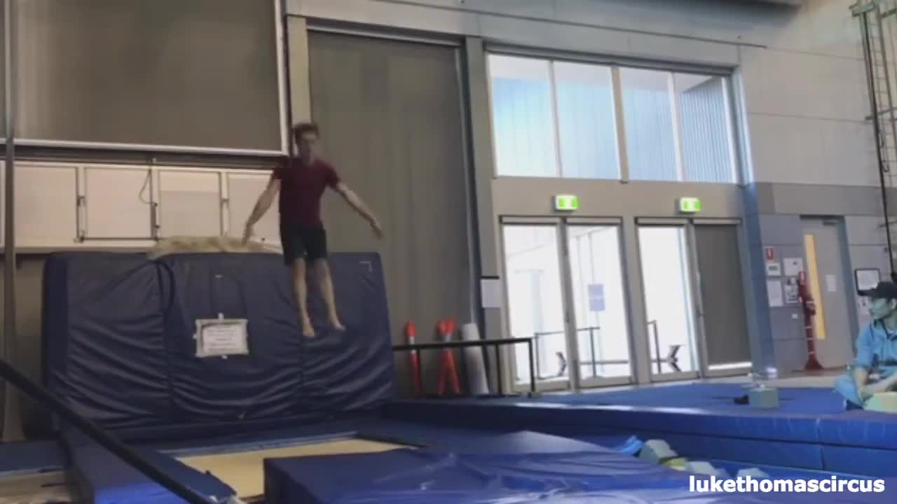 Two guys jumping tumbling fails