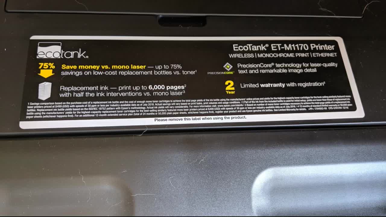 Review: Epson EcoTank ET-M1170 Wireless Monochrome Supertank Printer with Ethernet PLUS 2 Years...