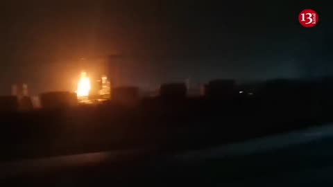 Ukrainian drones hit another oil refinery in Russia at night - Footage of fire in the area