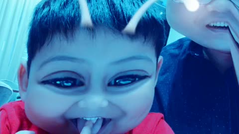 Adorable kid with funny effect