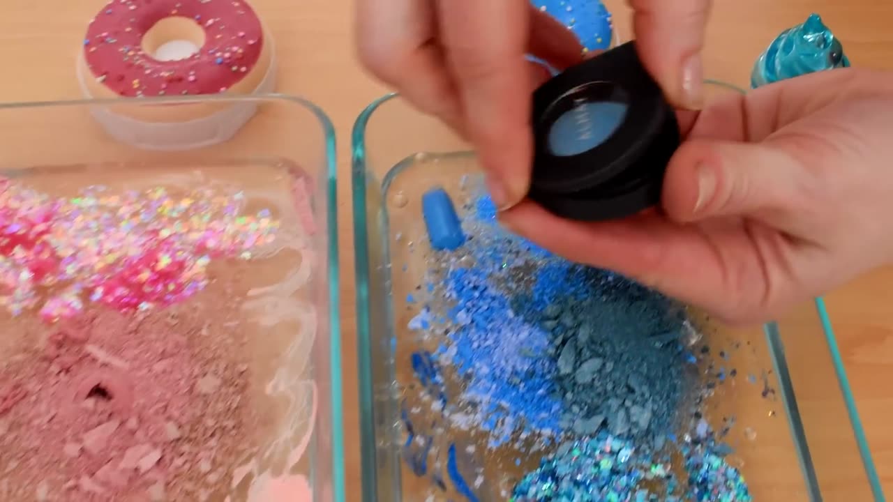 Mixing Makeup Eyeshadow Into Slime! Pink vs Blue Special Series Part 46 Satisfying Slime Video