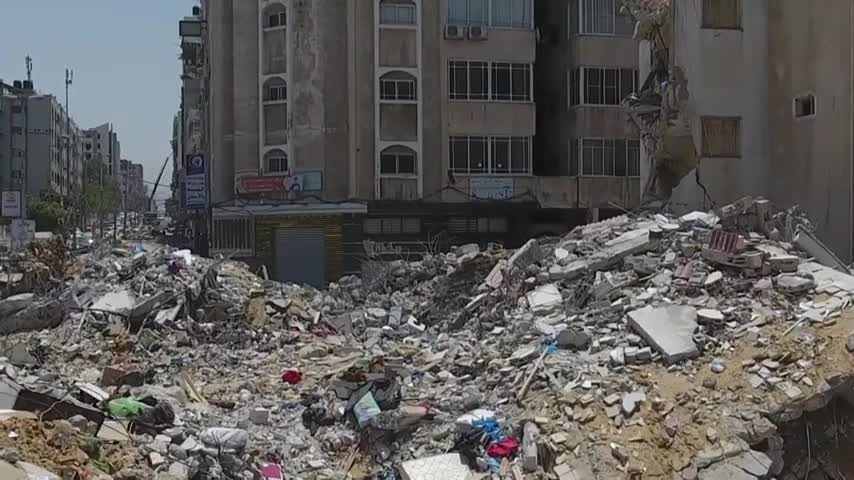 Gaza City buildings lie destroyed after Israeli air raids