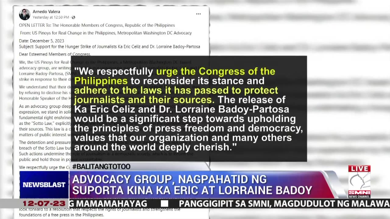 Advocacy group, nagpahatid ng suporta kina Ka Eric at Lorraine Badoy