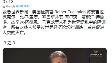 世界新聞_“人類危局之戰_法律場”，Dr.Reiner將默克爾、比爾蓋茲、特魯多、馬克龍等受過世界經濟論壇（WEF）培訓的政客們，列為“世界混亂陰謀者”，他們的目的旨在_人類滅亡（三）