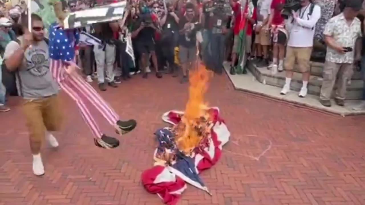 All three American flags at in DC was taken down, burned, and replaced with Palestinian flags