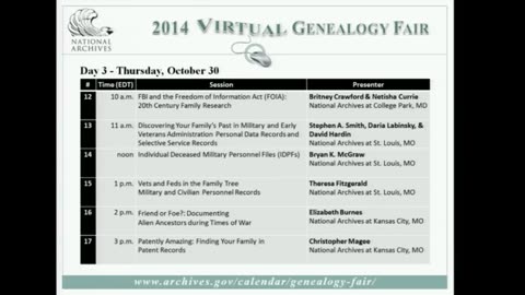 Virtual Genealogy Fair 2014 Day 1