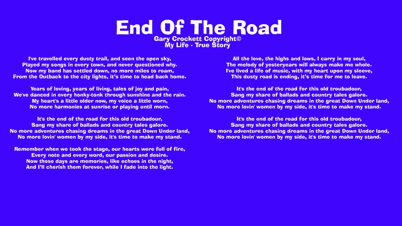 End Of The Road Song