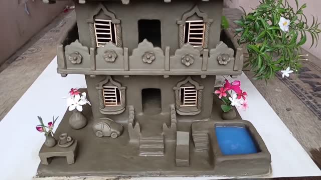 Amazing technique build DIY miniature clay house _ how to make clay house,swimming pool video hd