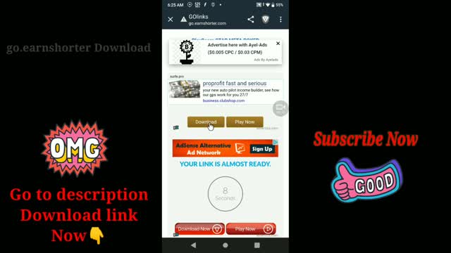 Go.earnshorter.com download process....
