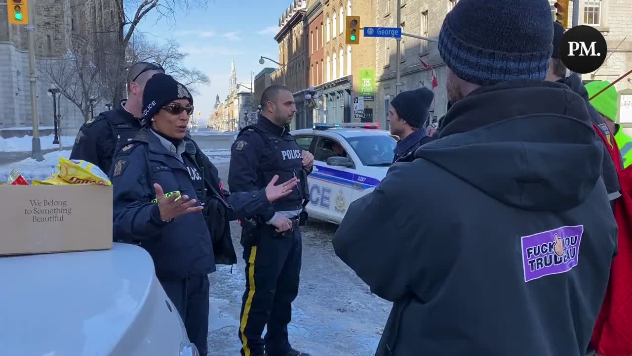 Freedom Convoy supporters are told by the police that they can’t carry gasoline for the truckers. One says the police are at fault and he’s carrying an empty jerrycan “just to piss them off.”