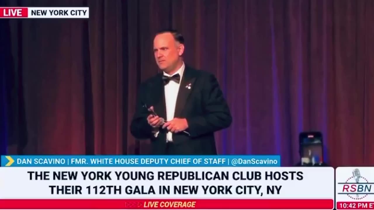 Trump calls in to the NYYRC Gala during Dan Scavino’s speech