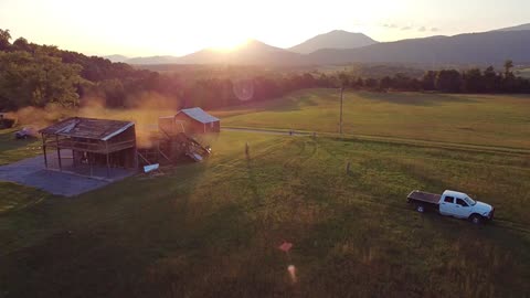 Drone Footage of Ram 3500 Pulls Roof Off Barn