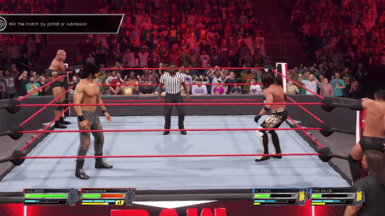 wwe2k22 myrise walkthrough part 39, Outlaw ace and goldberg vs AJ and Finn