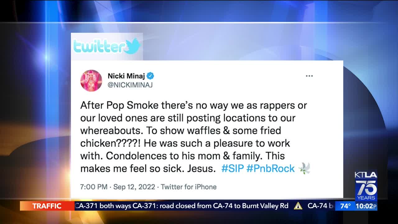 Rapper PnB Rock fatally shot at South L.A. Roscoe's Chicken and Waffles