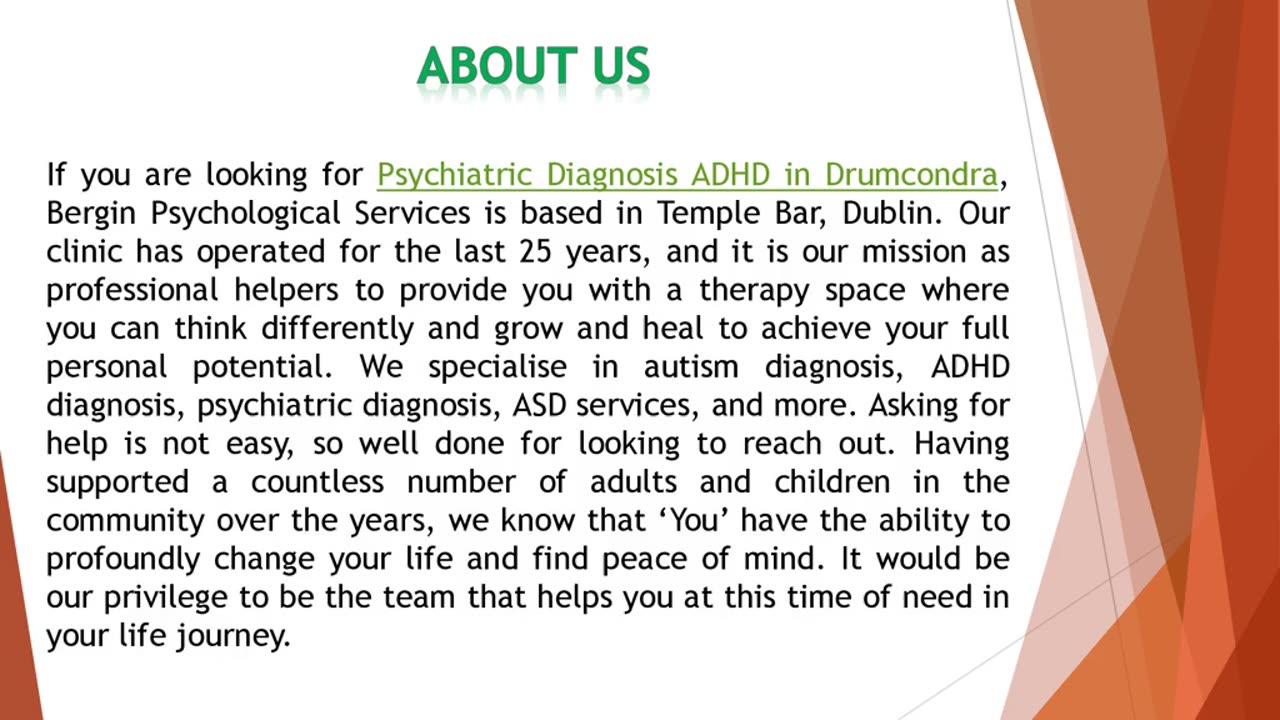 If you are looking for Psychiatric Diagnosis ADHD in Drumcondra