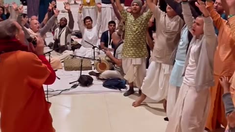 Kirtan gathering at Iskcon Govardhan in Vrindavan, India December 2024