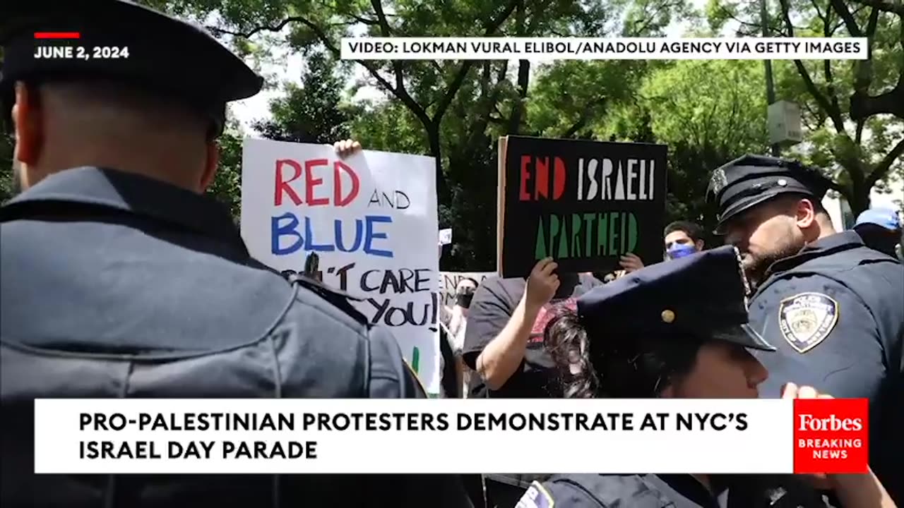 TENSE- Pro-Palestinian Protesters Confront Pro-Israel Marchers At NYC's Israel Day Parade