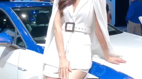 Beautiful model at the car show